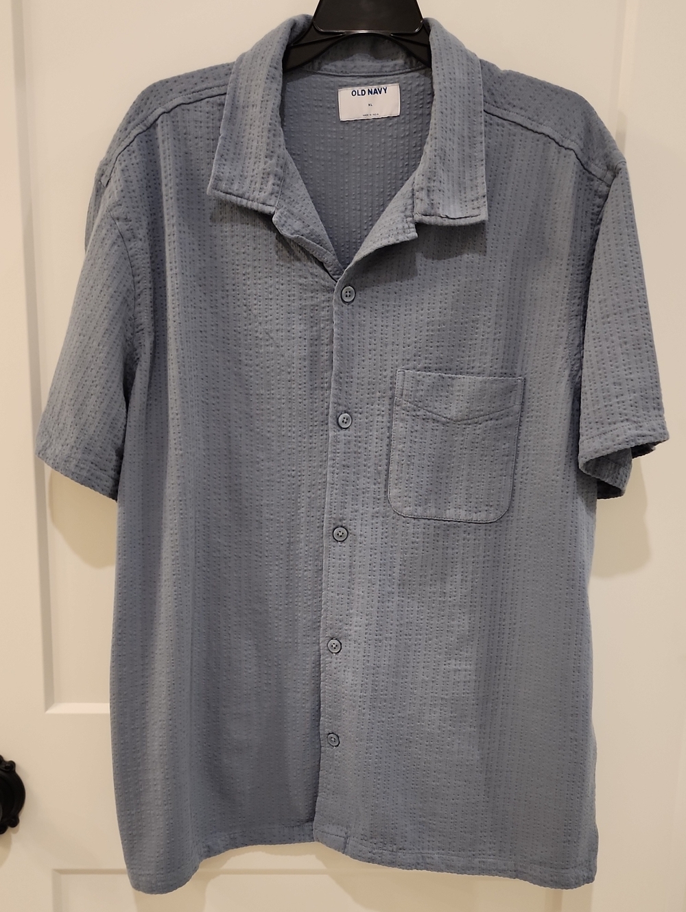 Old Navy Men's Textured Short-Sleeve Button-Up Shirt — Slate Blue